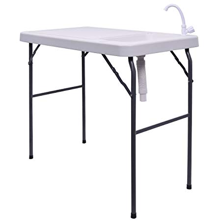 Goplus Portable Folding Table Fish Fillet Hunting Cleaning Cutting Camping Picnic Outdoor Gardening Table w/Sink Faucet