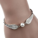 LowpriceniceTM Silver Infinity Retro Pearl Angel Wings Jewelry Dove Peace Bracelet