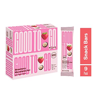 GOODTO GO Soft Baked Bars - Strawberry Macadamia Nut, 9 Pack - Gluten Free, Keto Certified, Paleo Friendly, Low Carb Snacks