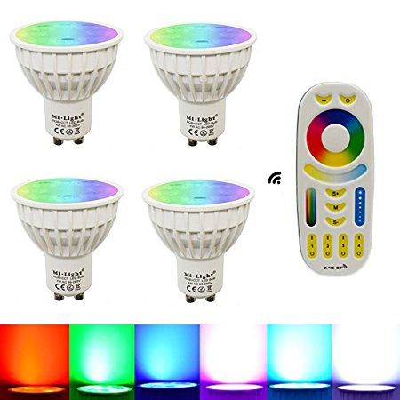 Mi-light Dimmable GU10 4W Led Bulb RGB CCT LED Spotlight Smart Led Lamp with Remote(4 Pack) Need Controlled by Mi Light wifi ibox/ Remote