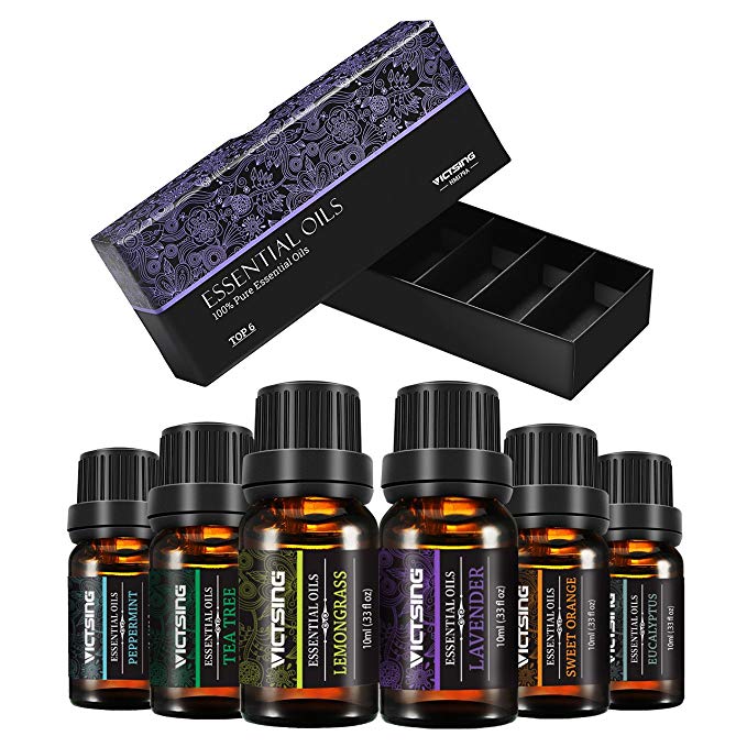 VicTsing 6 Packs 10ml Essential Oils, TherapeuticGrade Aromatherapy Secented Oil SetTop 6 Pure of the OilsPeppermint, Tea Tree, Sweet Orange, Lemongrass, Lavender, Eucalyptus