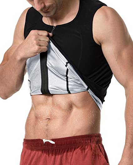 MOLLDAN Mens Polymer Sauna Vest Sweat Slimming Compression Tank Top with Zipper Workout Shirt Heat Trapping Suit