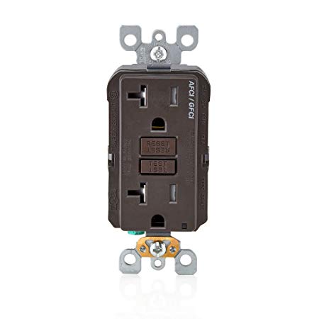 Leviton AGTR2 SmartlockPro Dual Function AFCI/GFCI Receptacle, 20 Amp/125V, Brown