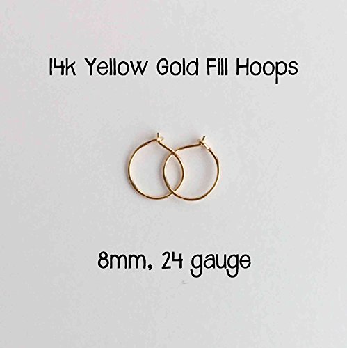 Everyday Hoop Earrings 14k Yellow Gold Fill 8mm, 24 gauge Handmade