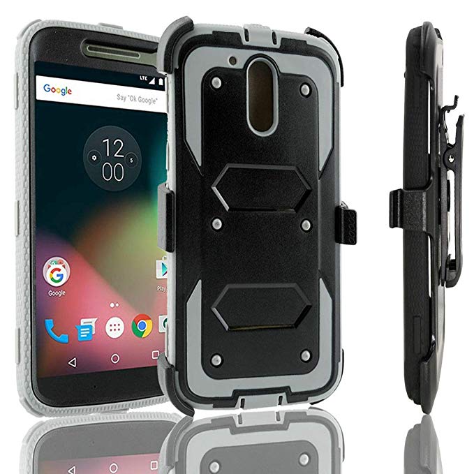 Moto G4 Case, Moto G4 Plus Case, Heavy Duty Armor Shockproof Protection Case Cover Belt Swivel Clip Kickstand Motorola Moto G4 Plus(2016) (Black)