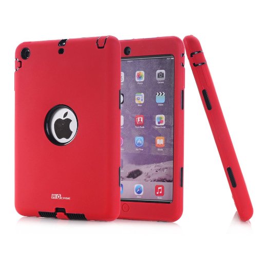 HOcase iPad mini Case - Rugged Shockproof Protective Hard Rubber Case Cover for iPad mini, iPad mini 2, iPad mini 3 (Red Black)