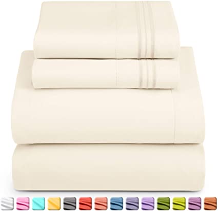 Nestl Luxury Queen Sheet Set - 4 Piece Extra Soft 1800 Microfiber-Deep Pocket Bed Sheets with Fitted Sheet, Flat Sheet, 2 Pillow Cases-Breathable, Hotel Grade Comfort and Softness - Off White