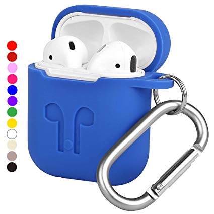 EYEKOP AirPods Case, Air Pods Protective Silicone Skin Cover with Anti-Lost Keychain (Blue)