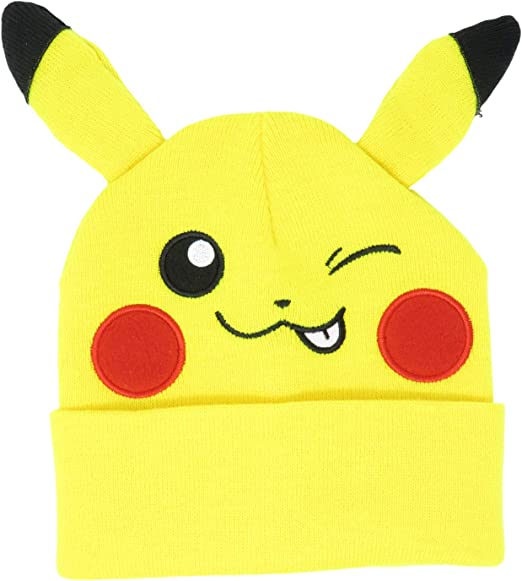 Bioworld Pokemon Pikachu Winking Embroidered Beanie Cap Hat One Size Licensed New Yellow