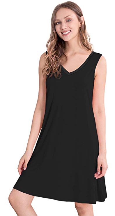 WiWi Bamboo Sleeveless Chemise Nightgowns for Women V Neck Sleep Shirts S-XXXXL(4XL)