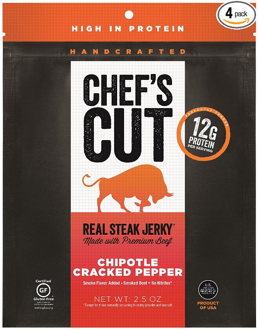 Chef's Cut Gluten Free Real Steak Jerky, Chipotle Cracked Pepper, 2.5 Ounce (Pack of 4)
