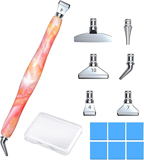 Diamond Painting Art Drill Pen with Stainless Steel Metal Tips Placer Grid Nibs Angle Tip and Wax Clay Glue Tool Kit Accessories Pack for Diamond Painting, Diamond Art, Nail Art Candypink