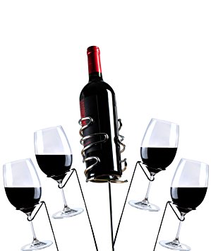 yohino Stainless Steel Wine Stakes - for 4 Glasses and 1 Bottle - 5 pieces
