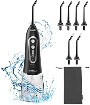 【2021 New】Oral Irrigator for Teeth, MECO Cordless Water Dental Teeth Cleaner Pick 300ML, 5 Modes and 6 Jet Tips, USB Charged for 25-Days, IPX8 Waterproof Tooth Flossers for Travel, Home, Office Father