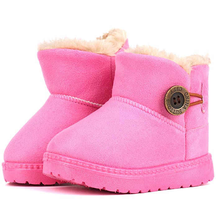 Moceen Toddler Girls Winter Boots Warm Faux-Fur Lightweight Outdoor Button Snow Boots for Kid Boys