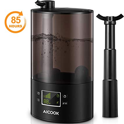 AICOOK Humidifiers, 85 Hrs Large Room Cool Mist Humidifier, Top Fill Ultrasonic Humidifier for Bedroom & Baby Room, 360° Dual Nozzles & Collapsible Pipe, Whisper Quiet, Auto Shut-Off&Timer Function