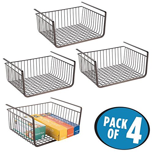 mDesign Under Shelf Hanging Wire Storage Basket for Kitchen, Pantry, Cabinet - Pack of 4, Bronze