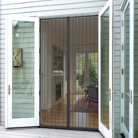 UNI-FAM Magnetic Screen Door, Mesh Curtain with Sticky Velcro Tape, Fits Door Up to 34"x82" (Black)
