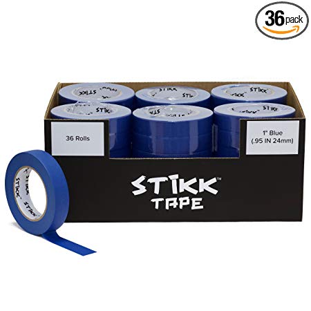 36 Roll Case 1" x 60yd STIKK Blue Painters Tape 14 Day Clean Release Trim Edge Finishing Masking Tape (.94 in 24MM)