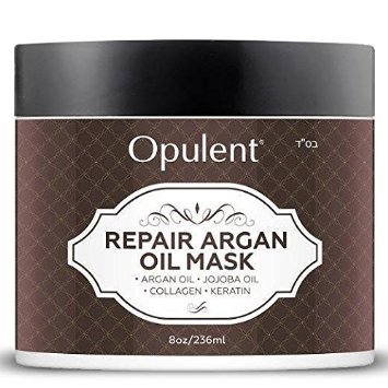 Moroccan Argan Oil Keratin Hair Treatment Mask for Dry, Damaged Hair - Hair Repair Deep Conditioner with Jojoba Oil & Collagen for Color Treated, Curly Hair - 8 Oz