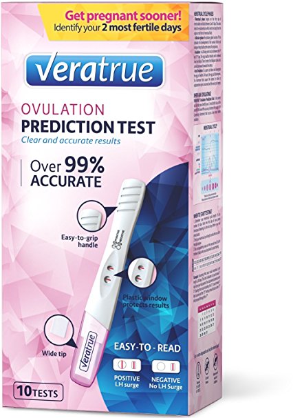 Veratrue® Ovulation Prediction Test, 10 Count, Indicates your Two Most Fertile Days of the month, Over 99% Accurate, German Reagents, FDA-Approved, Individually Sealed Midstream Devices