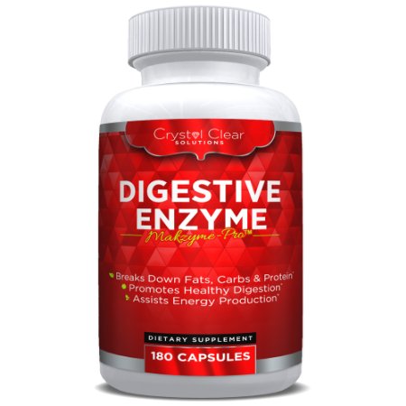 Digestive Enzymes 180 Veggie Capsules, Best Supplement with Probiotics, Natural Vegan Friendly (180)