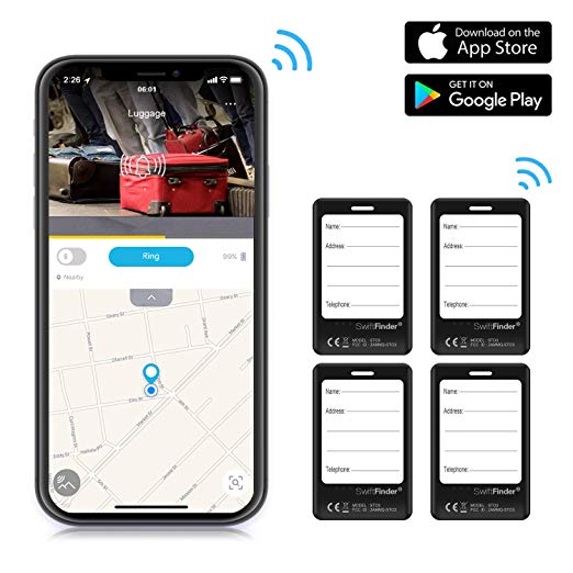 Luggage Tracker Device with App, Bluetooth Trackers Tag for Suitcase Baggage - Anti-Lost Smart Wireless Locator Tags Item Finder with Alarm, 4 Pack