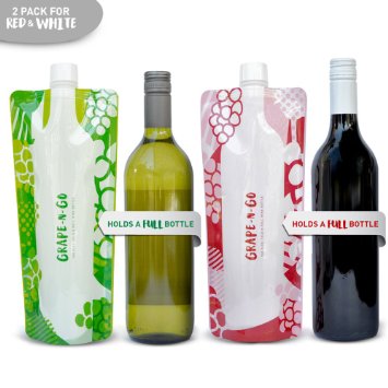 Flexible and Foldable Wine Bottles to Go - Twin Pack - The Flex Fold and Roll Plastic Flask Wine Bag for Red and White - Best Alcohol Portable Travel Accessories for Vino Lover on the Go 2 Pack Wine Gift