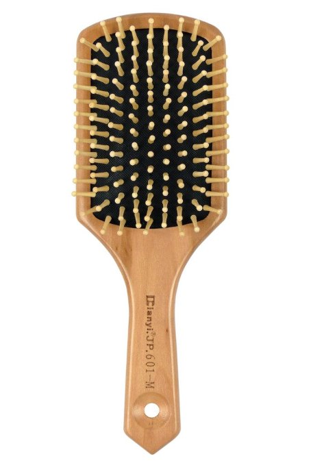 Natural Wooden Massage Hair Brush, Cushion, Wood Bristle. Large Square Paddle Brush
