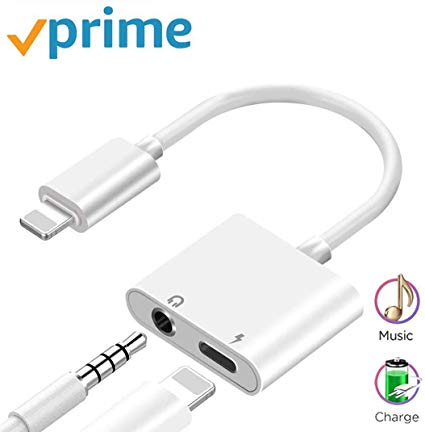 Headphones Jack Adapter for iPhone 8 Charger 3.5mm Adaptor Dongle Earphone Convertor for iPhone 7/ X/XS MAX/XR/ 8Plus/ 7Plus,2 in 1 Music Accessories Cables Charger & Aux Audio Support iOS 12 -White