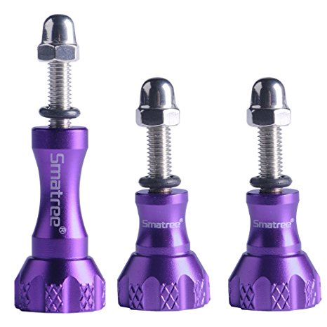 Smatree Aluminum Thumbscrew/Thumb Knob for Gopro Session, Hero5/4/3/3 /2/1 ( 3PCS, 1 Long   2 Short) - Purple