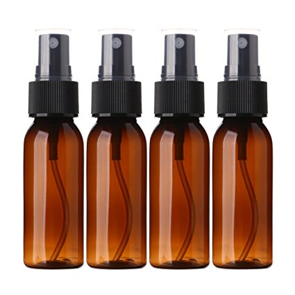 Sinide Empty Spray Bottles 30ML - 4 Pack 1oz Amber Plastic PET Refillable Cosmetic Perfume Atomizer Container with Fine Mist Sprayer for Essential Oils,liquids,Aromatherapy,Travel Size (Amber)