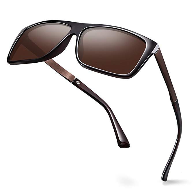 WELUK Retro Polarized Sunglasses for Men Square Large Full Frame Ultra Light