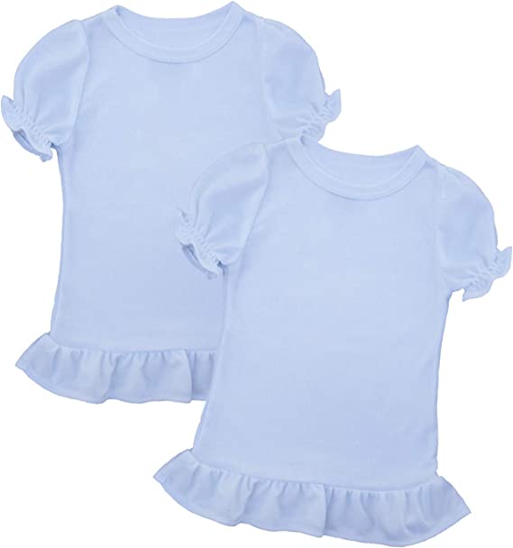 Kate's Craft Store Blank Sublimation T-Shirt for Girls, Toddlers, Baby. 100% Polyester. Ruffle Hem/Sleeves. 2 Pack.