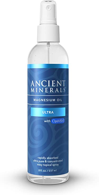 Ancient Minerals Magnesium Oil Spray Ultra with MSM - a Pure Zechstein Topical Magnesium Chloride Supplement with The Added Benefits of OptiMSM (8oz)