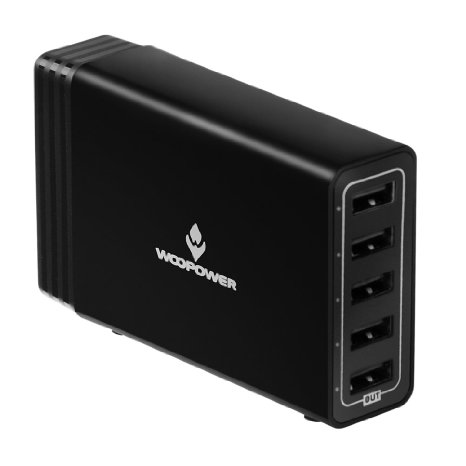 Woopower®50W 5-Port High Speed Desktop USB Charger with Smart Charging Technology for iPhone, iPad Air 2, Samsung Galaxy S6 / S6 Edge, Nexus, HTC M9, Nokia and More (Black)