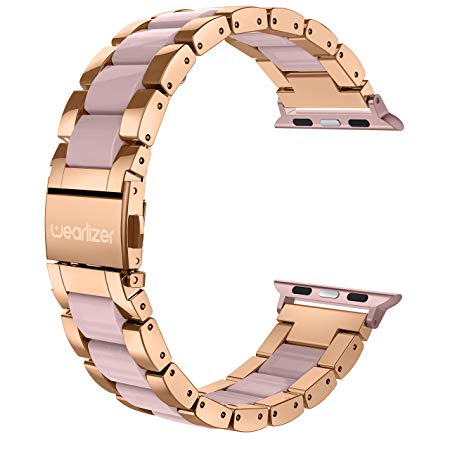 Wearlizer for Apple Watch Strap 38mm / 42mm, Stainless Steel Resin Metal iWatch Straps Replacement Band Wristband for iWatch Series 3 Series 2 Series 1-38mm Rose Gold