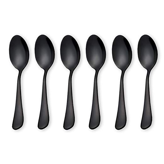 Black Coffee Scoops Teaspoons, Stainless Steel Mini Cake Spoons, Ice Cream Spoon, Small Spoons for Dessert, Set of 6 (Black-Coffee Scoops)