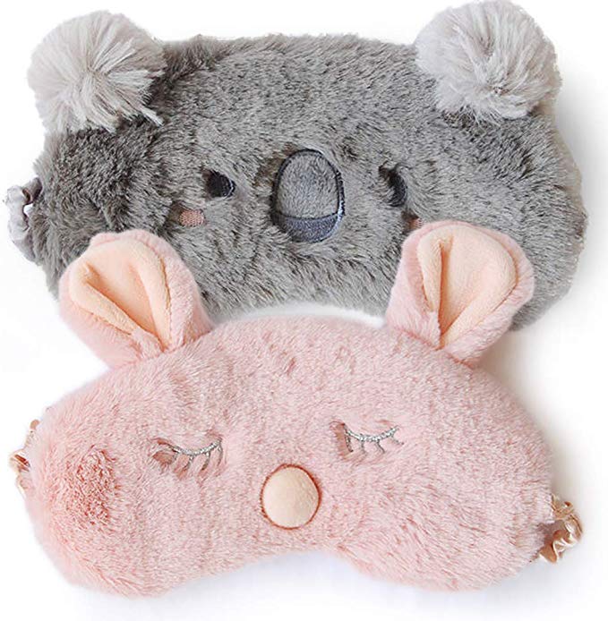 Cute Sleep Mask - Soft and Comfortable Animal Plush Blimdfold Eye Cover for Kids Girls Women, Great Eyshade for Travel, Shift Work, Meditation, Washable (Grey Koala Pink Rabbit)