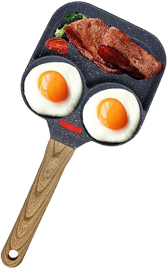 Egg Frying Pan Nonstick Mini 3 Section Square Fried Egg Pan, 7.5 INCH Small Divided Egg Pan Breakfast Omelet Skillet for Burger, Bacon and Egg, Suitable for Gas Stove & Induction Cooker