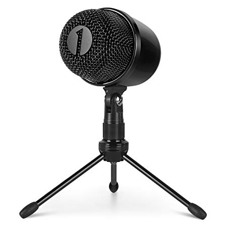 1byone USB Microphone with Tripod, Mute Button with LED, Plug & Play Cardioid Condenser USB Microphone