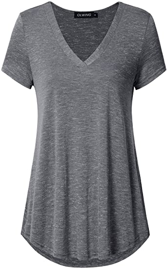 OLWING Women's Short Sleeve V Neck Flowy Loose Tunic Shirt Casual Tee