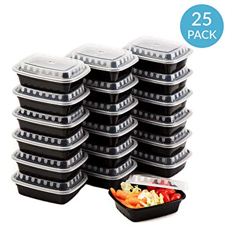 Premium SMALL meal prep containers - 25 Pack of 12OZ Mini Food Storage Bento Box - Reusable BPA Free Microwave and Freezer Safe Portion Control Trays by Upper Midland Products