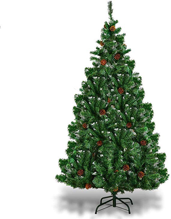 GYMAX 6FT Artificial Christmas Tree, Snow Covered Green Xmas Trees with Pine Cone, Premium Christmas Decoration and Gift(6 FT)