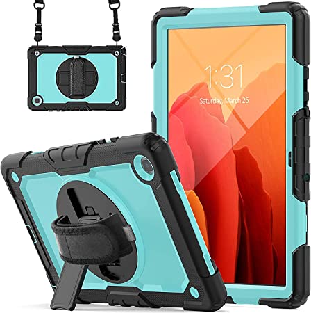 Samsung Tab A7 Case 2020 SM-T500/T505/T507 with Screen Protector for Kids | Blosomeet Shockproof Cover for 10.4 Inch Samsung A7 Tablet w/ S Pen Holder Stand Hand Strap Shoulder Strap | LightBlue