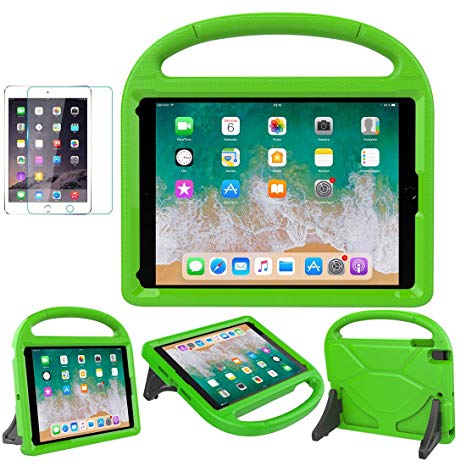 New iPad 9.7 2018 2017 / iPad Air / Air 2 / Pro 9.7 Case for Kids - SUPLIK Shockproof Protective Lightweight Handle Bumper Stand Cover with Screen Protector, Green