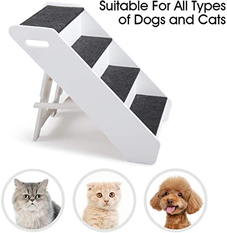 JAXPETY White Dog Stairs Pet Ramp Ladder 4-Step for Cats and Dogs up to 66 Lbs