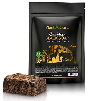 Raw African Black Soap 8 oz Bar From Ghana 100% Pure Natural Acne Treatment, Aids Eczema & Psoriasis Therapy, Dry Skin, Scar Removal, Pimples and Blackhead, Face Scrub & Body Wash