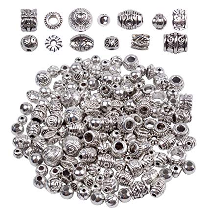 BronaGrand 100g (About 130-180pcs) Antique Silver Round Small Beads Jewelry Bead Charm Spacers for Jewelry Making Bracelets Necklace