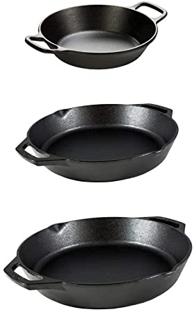 Lodge Cast Iron 3 Piece Bundle. 12 inch, 10.25 inches and 8 inch Ergonomic, Heat Treated, and Pre-Seasoned Cast Iron Pans with Two Loop-Style Handles (Made in the USA)